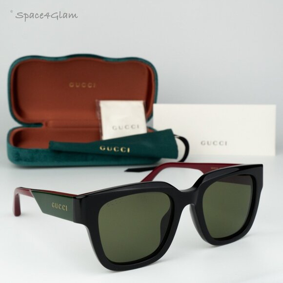 BRAND NEW Gucci GG1670SK 005 Black Red Green Square Unisex Sunglasses